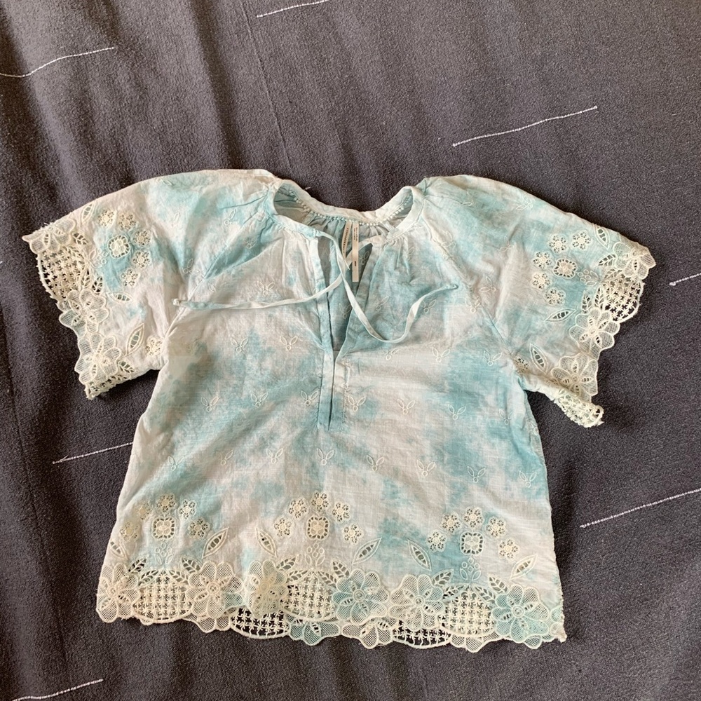 Anthropologie lace tie dye blouse